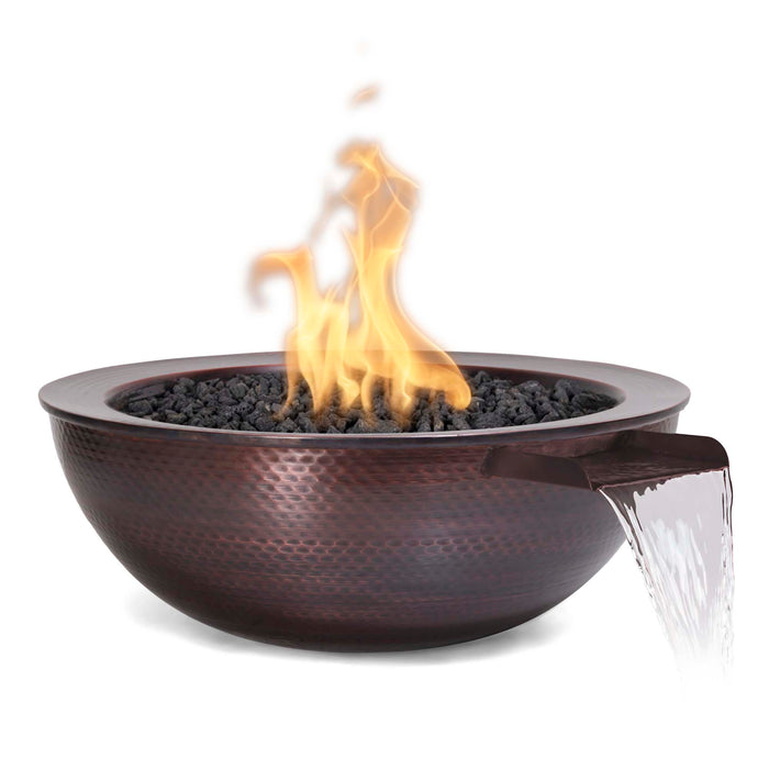 The Outdoor Plus 27" Sedona Hammered Copper Fire and Water Bowl - Gravity Spill