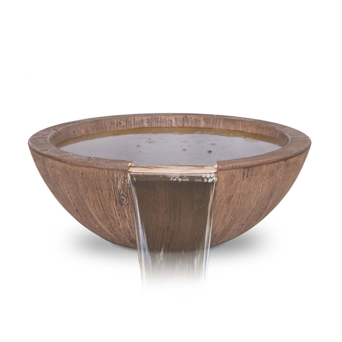 The Outdoor Plus 27" Round Sedona Water Bowl - Wood Grain GFRC Concrete OPT-27RWGWO