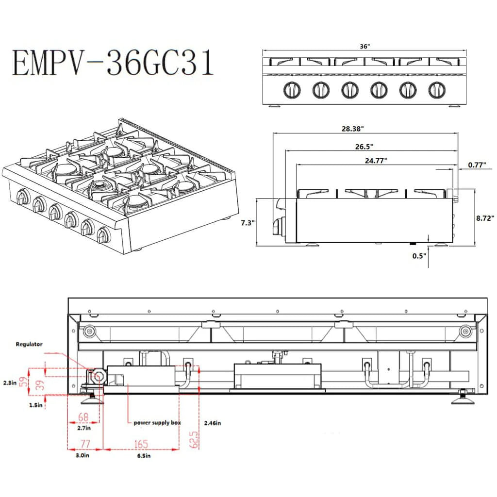 Empava Pro-style 36 In. Slide-in Gas Cooktops