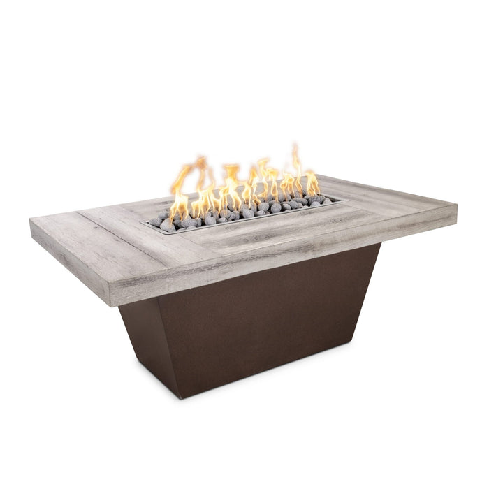 The Outdoor Plus Tacoma Wood Grain and Steel Fire Pit 48" x 30" with Ebony Concrete Top - Powder Coated Metal