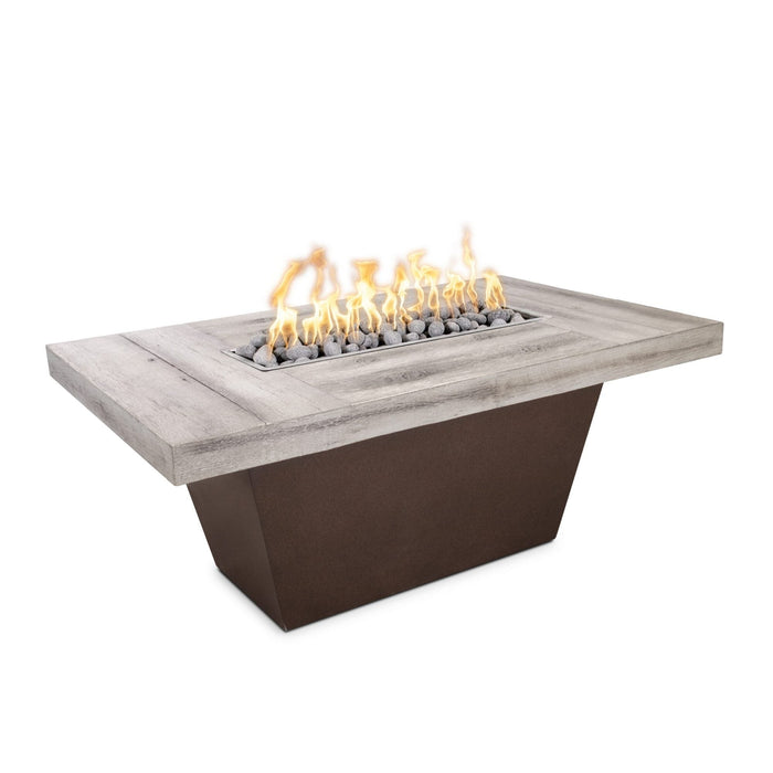 The Outdoor Plus Tacoma Wood Grain and Steel Fire Pit 48" x 30" with Oak Concrete Top - Powder Coated Metal