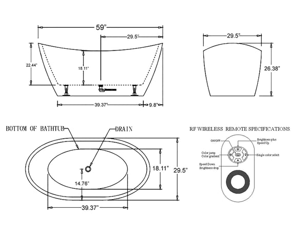 Empava 59 in. Freestanding Soaking Bathtub with Lighted