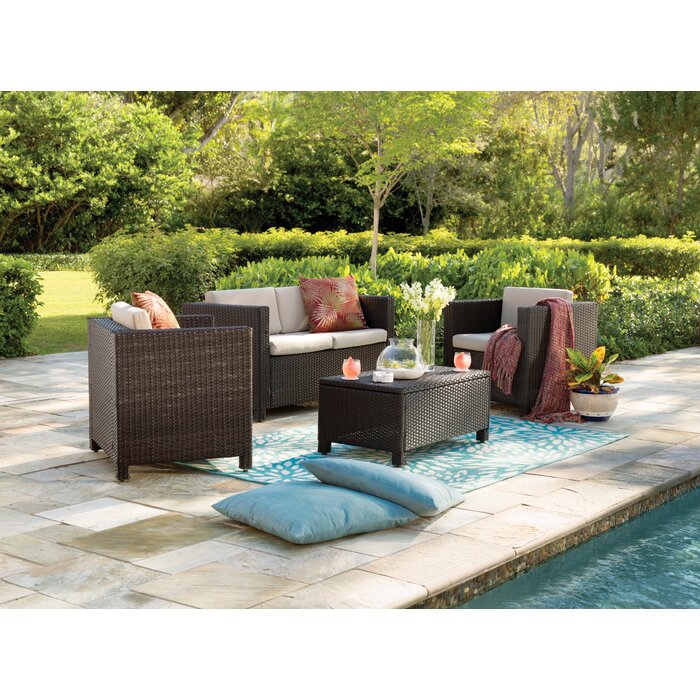 Kappa 4 Piece Rattan Sofa Seating Group with Cushions