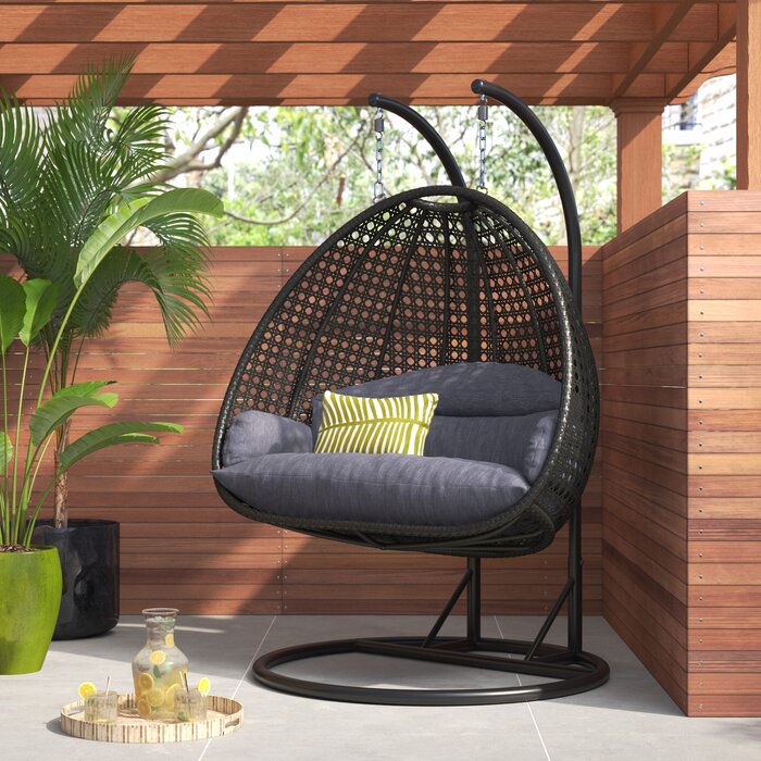 Schuster Wicker Hanging Egg Double Swing Chair with Stand